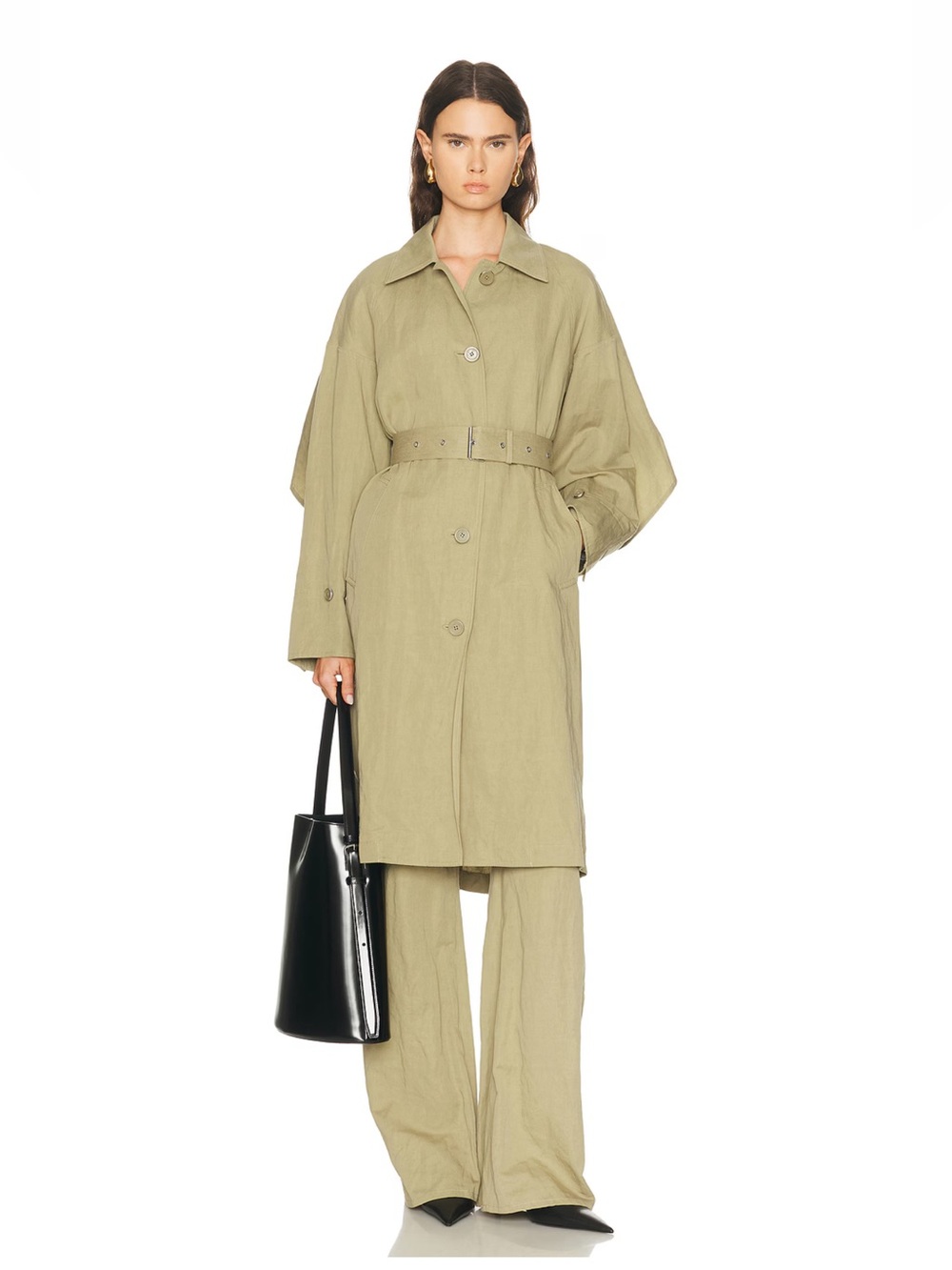 👑HELMUT LANG
Cape Trench Coat Light Olive Belted Trench Coat